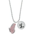 thumbnail image 1 of Delight Jewelry Silvertone Large Translucent Pink Flying Butterfly Silvertone Script Initial Disc - L - Charm Necklace, 20"+3", 1 of 4