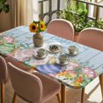thumbnail image 3 of Spring Easter Table Cloths for 4 Foot Rectangle Tables, Rabbit Ears Foot Colorful Eggs Wooden Plank Patio Waterproof Elastic Fitted Tablecloths, Washable Rectangular Table Cover for Camping, 3 of 8