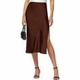 thumbnail image 3 of RYKJLWY Maxi Skirts for Women Womens Satin Silk High Waist Slit Midi Skirt Elastic Waistband Midi Skirts Elegant And Handsome Half Skirt for Women Faldas Largas De Mujer Para Iglesia (Coffee,L), 3 of 6