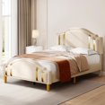 thumbnail image 1 of Upholstered Wingback Bed, Queen Bed Frame with Wood Slat, No Box Spring Needed, Beige, 1 of 6
