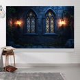 thumbnail image 3 of 5 x 3 ft Medieval Gothic Castle Backdrop, Arched Windows with Stained Glass Dim Horror Light Photography Background, Haunted House Halloween Theme Escape Party Halloween Evil Party Decorations, 3 of 5