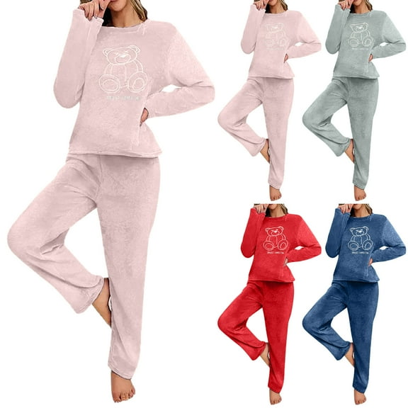 Aboser Flannel Pajama Sets for Women 2 Piece Long Sleeve Lounge Set Warm Fuzzy Fleece Pjs Outfits Winter Soft Sleepwear Cute Tops and Pants Loungewear