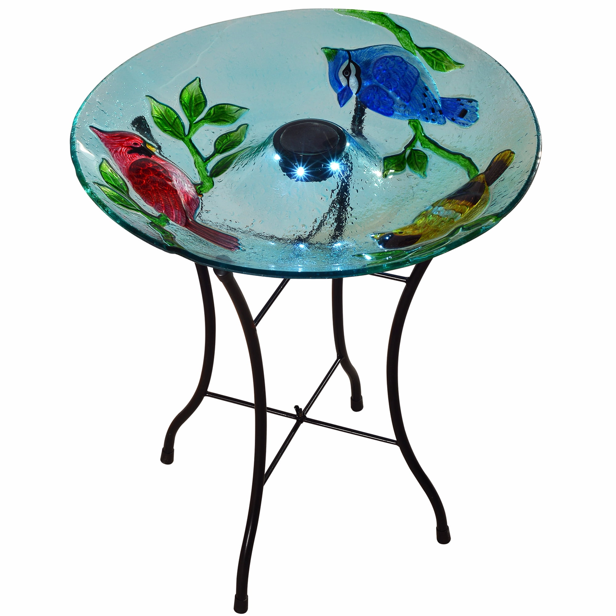 Peaktop Outdoor 18-Inch Cardinals Fusion Glass Solar Birdbath w Stand by Teamson Design Corp.