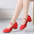 thumbnail image 3 of Leodye Chaussures de Danse Latine pour Femmes Talons Bas Chaussures de Danse de Salon Ballerines Plates Mary Jane Rouges 6(37), 3 of 9
