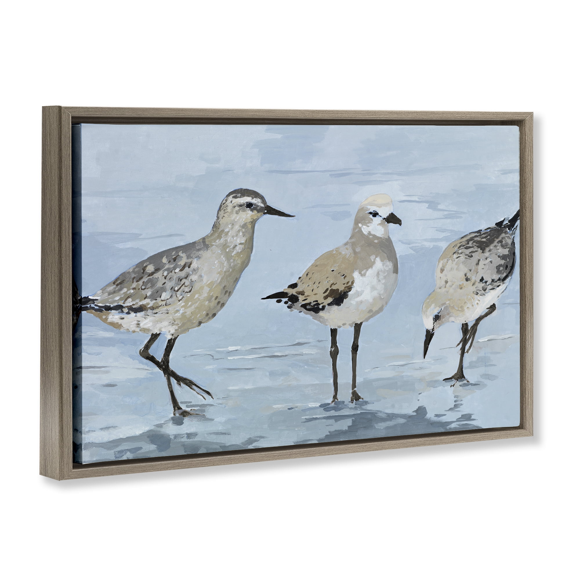 Stupell Industries Sandpipers Beach Coastal Scene Brown Framed Floater Canvas Wall Art, design by Lorenzo Collective