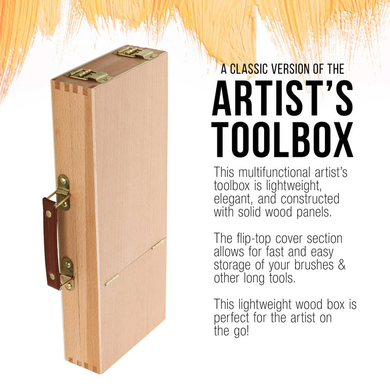 US Art Supply Wooden Flip Opening Artist Brush & Tool Box Drawing Painting  