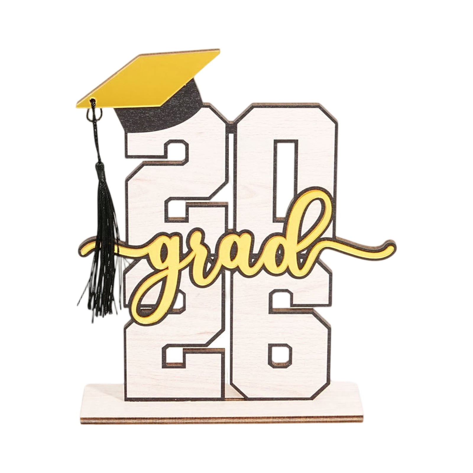 6PCS 2026 Graduation Wooden Tabletop Decoration Sign with Cap and Tassel 7.9in, Graduation Party Table Centerpiece Decor for Home Party Celebration and Graduation Gift