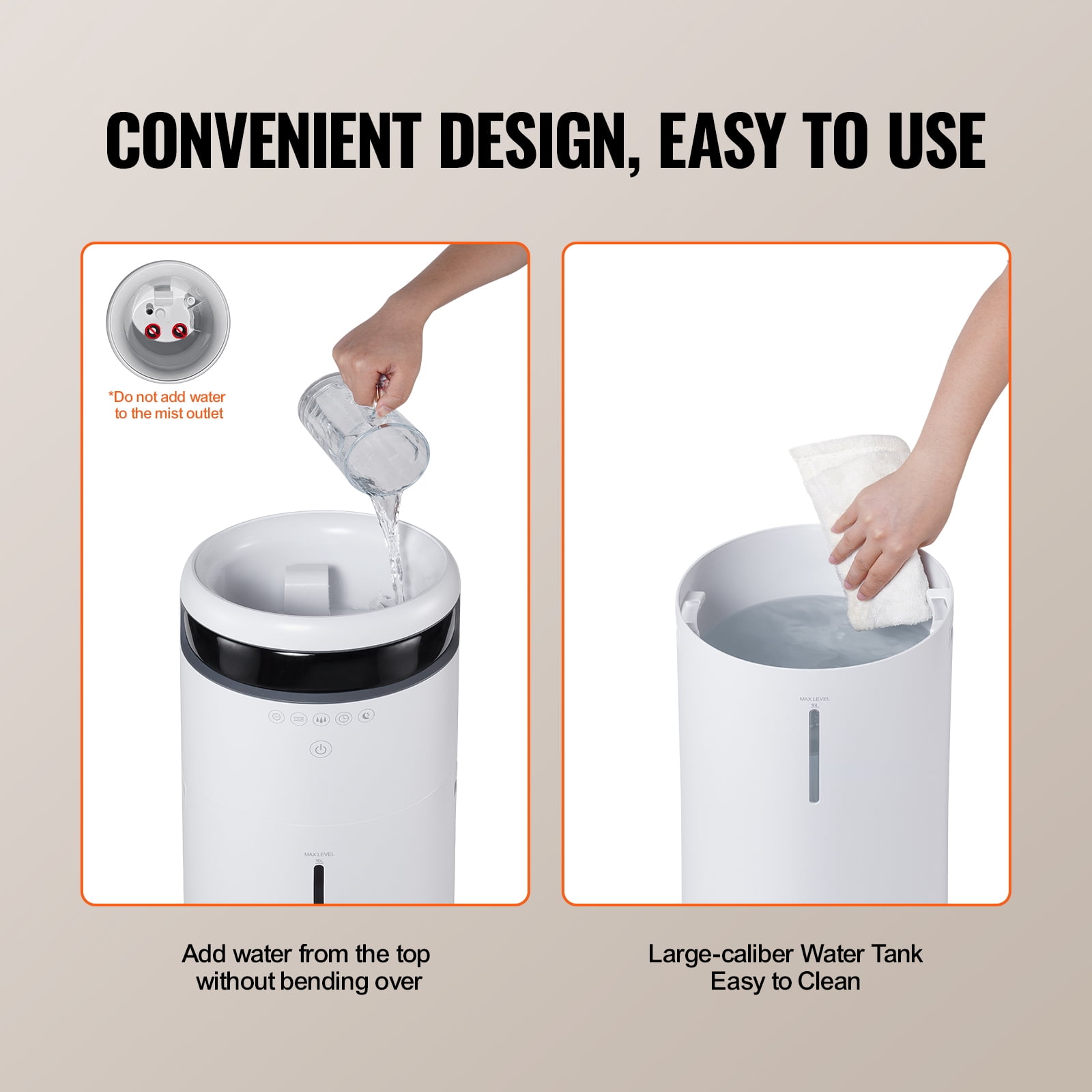 VEVOR Humidifier for Home Large Room, Commercial Humidifier for Whole House 1291.7 sq ft, 16L Water Tank & Night Light & 12h Timer & Auto Shut-Off , Greenhouse, Commercial Branch Tube w/ 360° Nozzle