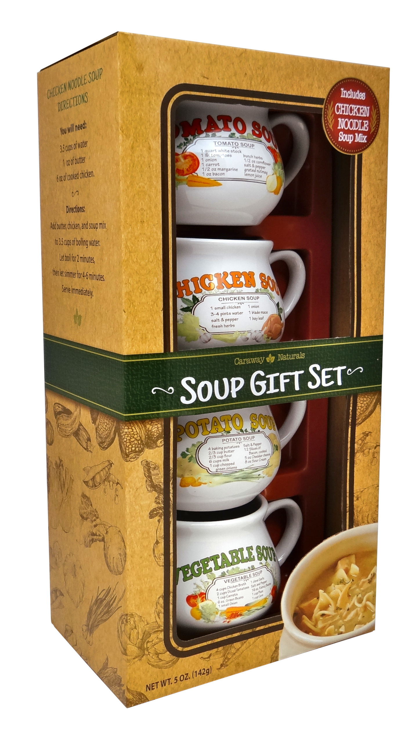 Nostalgic Soup Bowls Box Gift Set with Chicken Noodle Soup Mix by Caraway Naturals, 5oz, 1ct - image 3 of 11