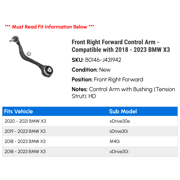 Front Right Forward Control Arm - Compatible with 2018 - 2023 BMW X3 2019 2020 2021 2022