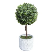 Mainstays 15"Artificial Boxwood Topiary Plant in Gray Cement Planter (15"H x 7"W x 7"D)
