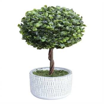Mainstays 15"Artificial Boxwood Topiary  in Gray Cement er (15"H x 7"W x 7"D)