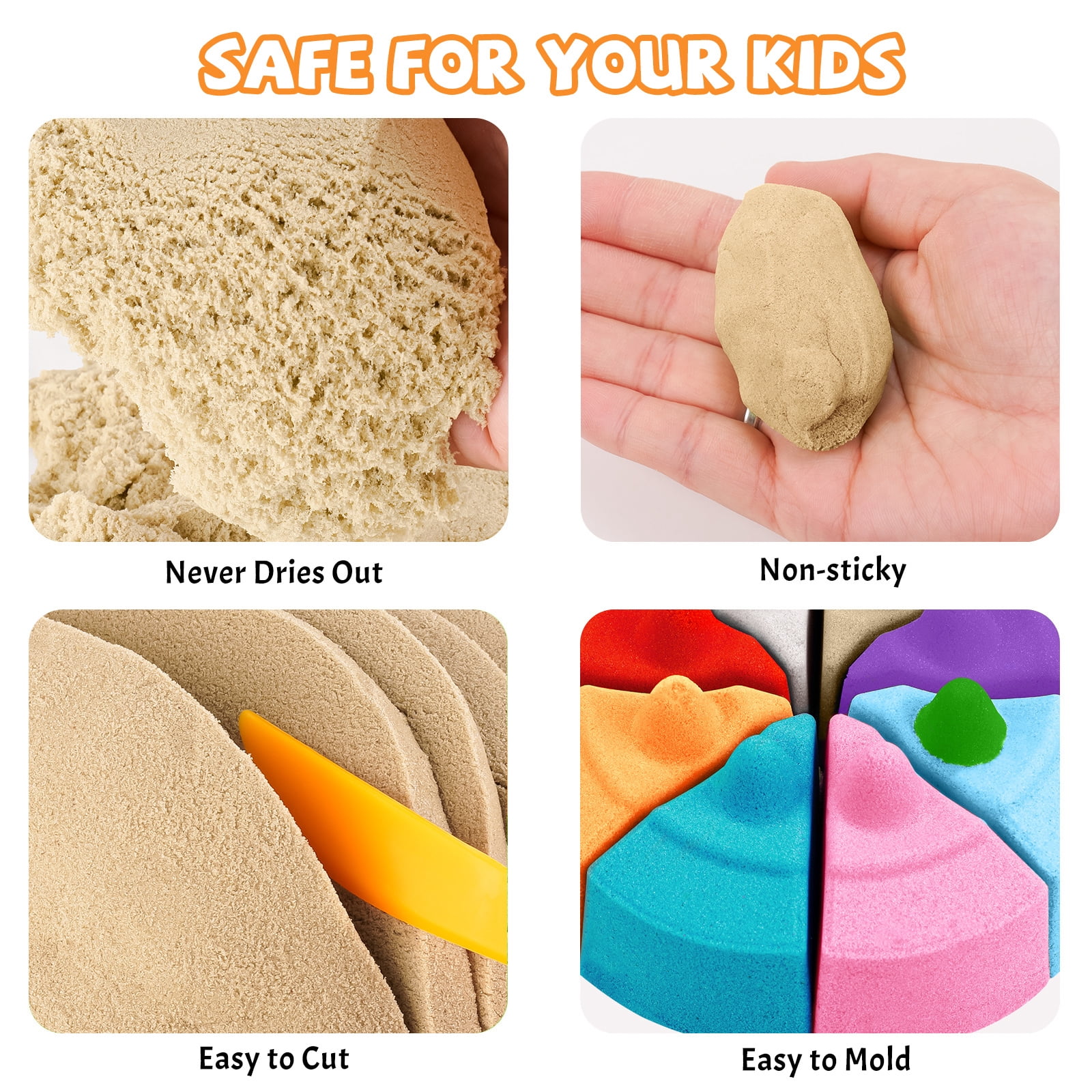 FlexiSand 11 Lbs Fun Play Sand for Kids, Safe Non-Toxic Eco-Friendly Molding Sand for Stress Relief & Skill Development, Easy-to-Shape Mess-Free Formula Enhances Imagination (Original Color)