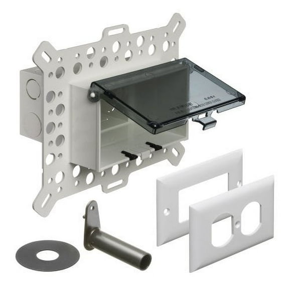 Arlington DBHM1C-1 Low Profile IN BOX Electrical Box with Weatherproof Cover for New Construction Stucco/Textured Surfaces/Rigid Siding, Horizontal, 1-Gang, Clear