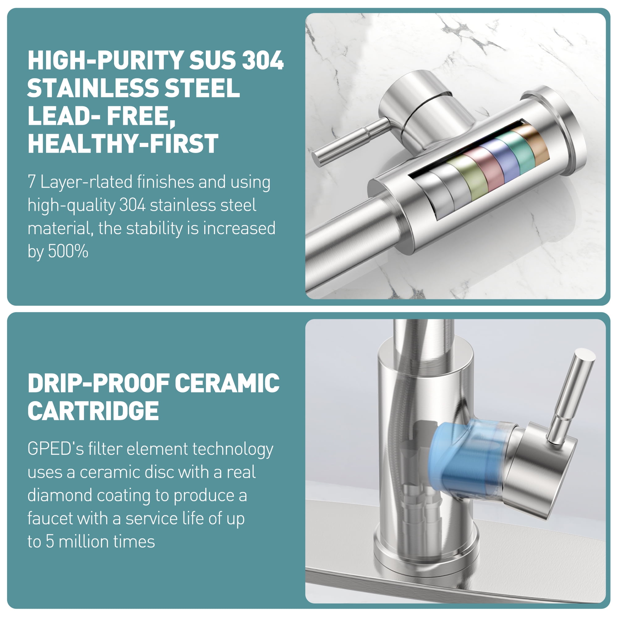Kitchen Faucet with Soap Dispenser, 3-Mode Kitchen Sink Faucet with Pull Down Sprayer, SUS304 Stainless Steel, High Arc Single Handle  Faucet w/ Deck Plate &Water Lines for RV Laundry,Brushed Nickel