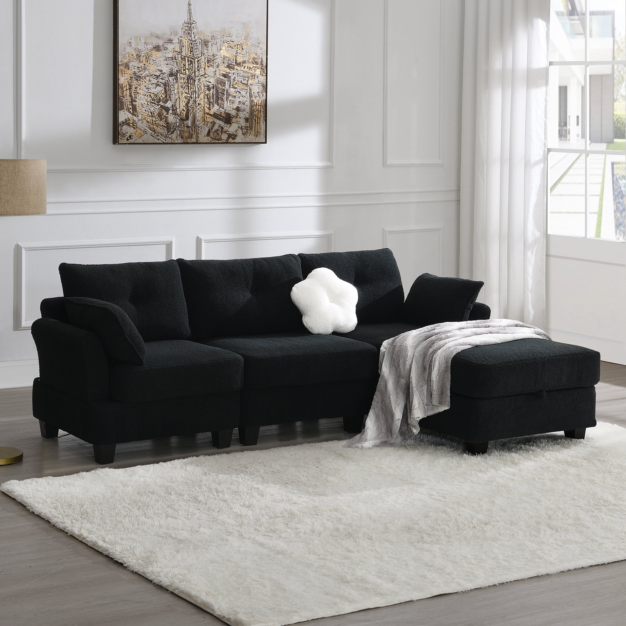 L shape 3pcs Black Life Sofa