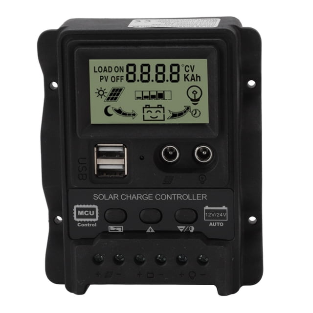 Controlador de carga solar K1688 PWM dual CC con regulador de panel solar de carcasa negra para uso doméstico de 20 A