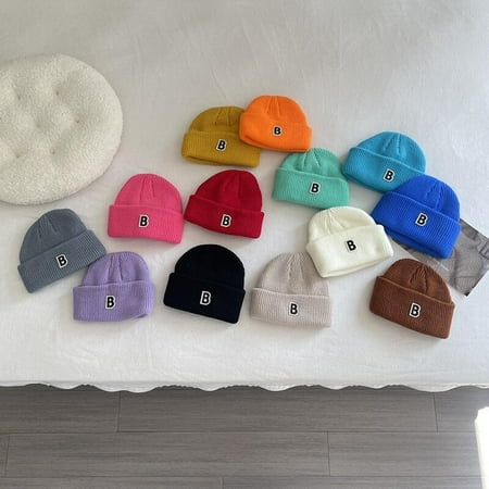 

Baozhu Korean Autumn Winter Baby Beanies Letter B Pattern Kids Boys Girls Knitted Hats Soft Thicken Warm Children Caps 13 Colors