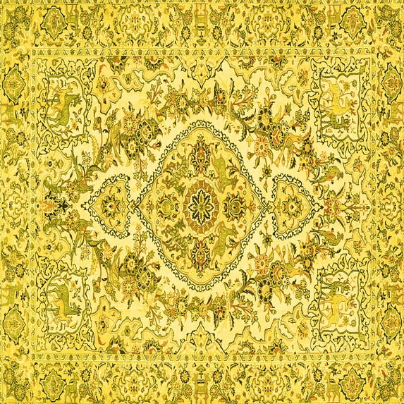 Ahgly Company Indoor Square Medallion Yellow Traditional Area Rugs, 6' Square