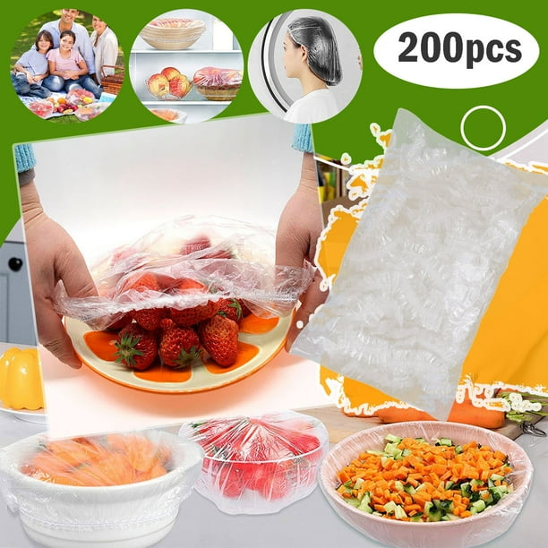 Bolsas de envoltura de plástico para mantener frescas | Fundas desechables transparentes para alimentos | Fundas para tazones de cocina doméstica con borde elástico | Material de PE reutilizable |