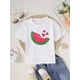thumbnail image 1 of 1pc Girls' Cute Watermelon Cartoon Graphic T-Shirt - Casual Crew Neck, Short Sleeve, Soft Polyester Knit Top for Summer - Black with Green & Pink Design, 1 of 6