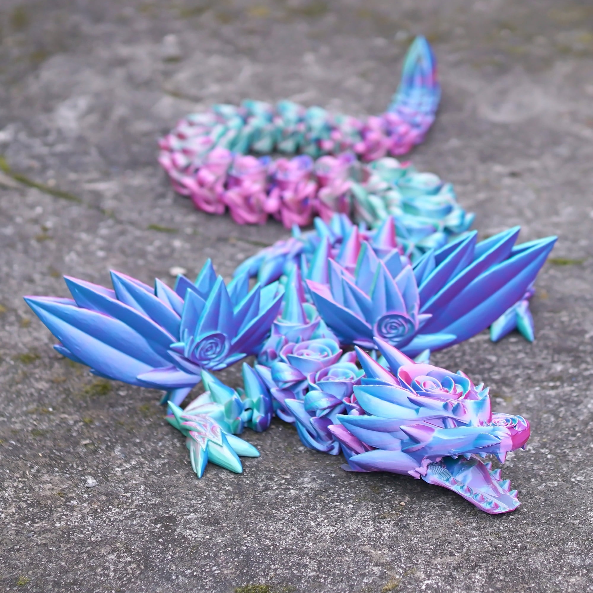 47.5inch 3D Printed Rose Dragon,Flexible Joint Animal lacertid Figurines,Realistic Eyes, Home Office Decor,Fidget Toy for Adults Teens Boy Festival Gifts