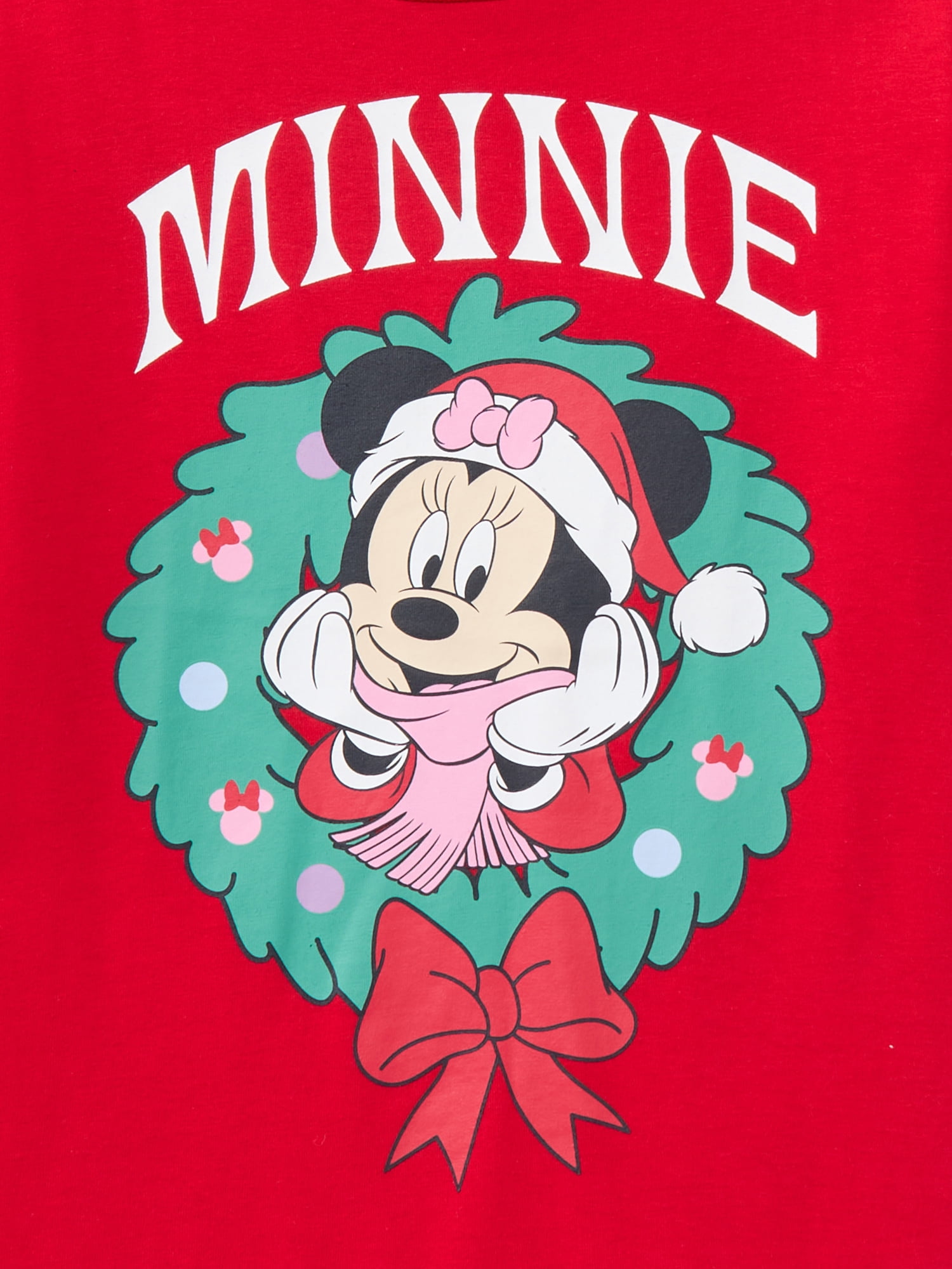 Disney Minnie Mouse Christmas Wreath Girls Graphic Tee with Short Sleeves, Sizes 4-16