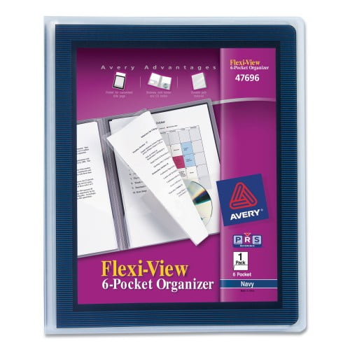 New Avery Flexi-View Six-Pocket Polypropylene Organizer, 150-Sheet Cap., Translucent/Navy,Each