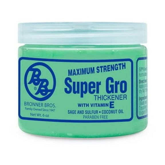 Bronner Bros Super Gro Max - Maximum Strength Hair Treatment for Dry Itchy Scalp with Vitamin E, Sage, Sulfur & Coconut Oil - Hydrate Dry Damaged Hair, Reduce Breakage, Enhance Scalp Health - 6 oz