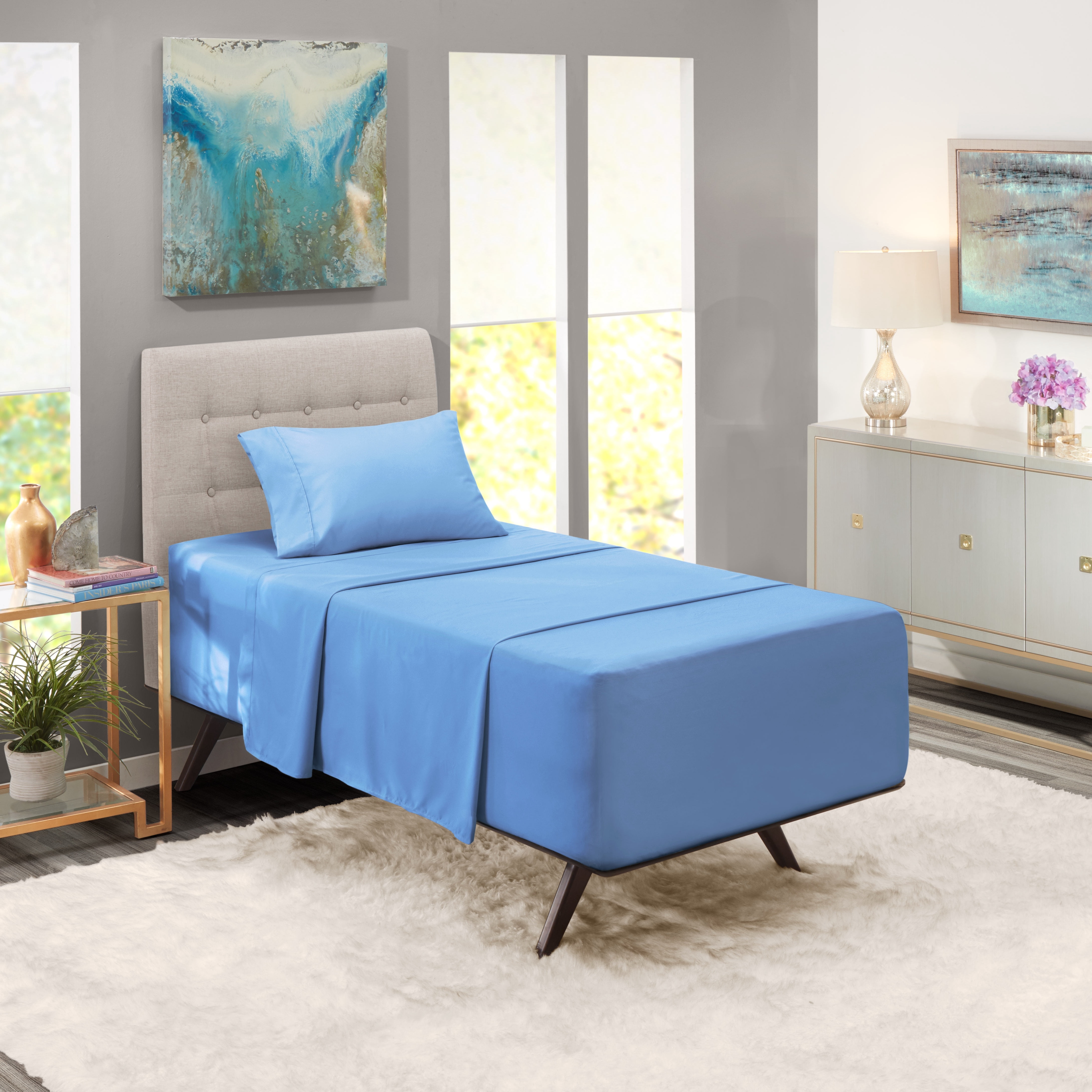 LammaLoe Extra Deep Pocket Sheets Twin Set, 3 Piece, Fits 18"-24" Mattress, Breathable & Extra Soft Bed Sheets, Calm Blue