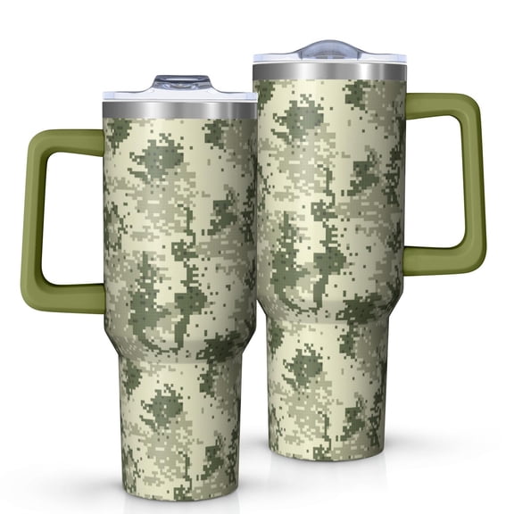 40oz Tumbler with Handle and Straw, Vacuum Insulated Stainless Steel Travel Mug, Fits Car Cup Holder, Camo Print