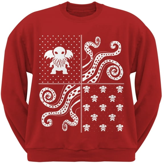 Cthulhu Lovecraft Dimensions Ugly Christmas Sweater Red Adult Sweatshirt - Large
