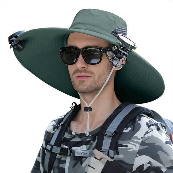 AWZXDE Summer Hat Solar Fan Breathable Wide Brim Outdoor Sun Shield Cap Lightweight Ventilated Design Bucket Hat