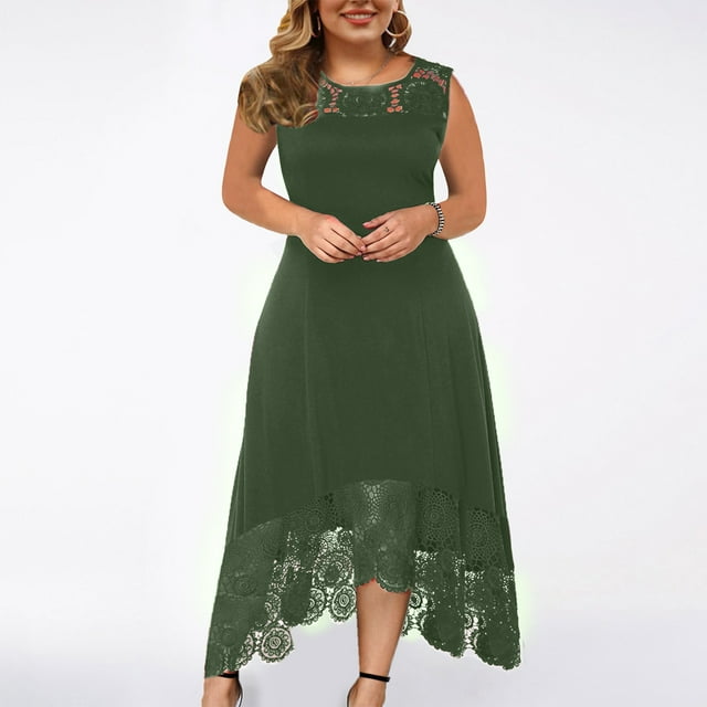 Robes pour Femmes 2024 Été Surdimensionné Décontracté Couleur Unie Col Rond Aguichant Dentelle Sans Manches Ample Robe Chandail 50 % de Réduction!