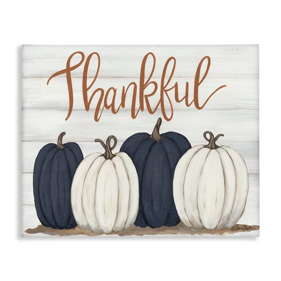Stupell Industries Farmhouse Thankful Greeting with Pumpkins Canvas Art, 20 x 16, by Sara Baker