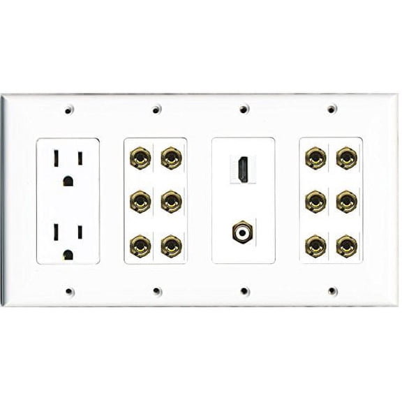 RiteAV - (4 Gang 15A Power Outlet HDMI RCA White 12 Banana Wall Plate White