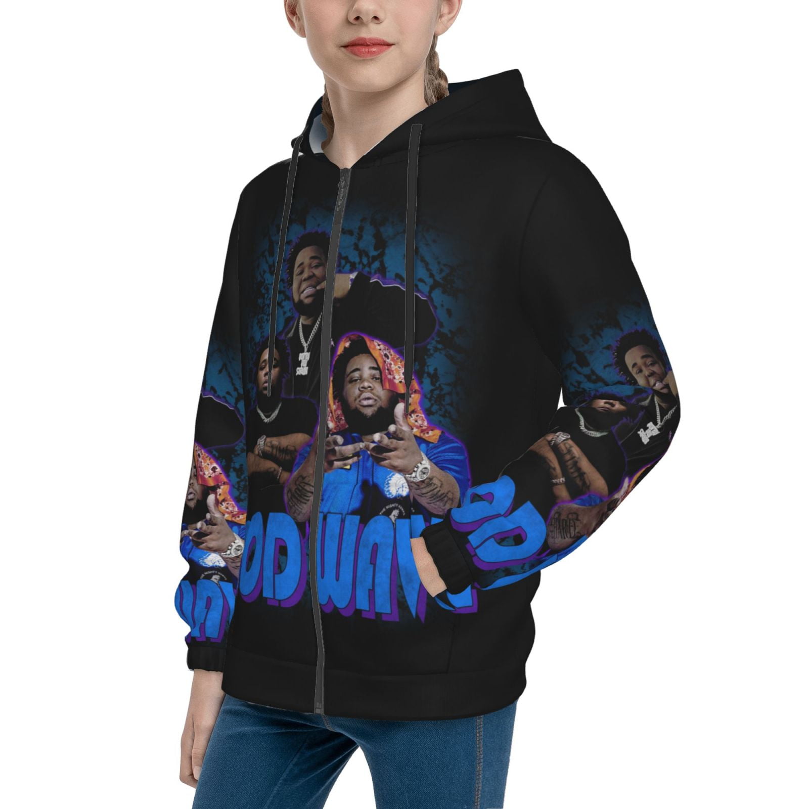 Youth loose digital print pullover hoodie sale
