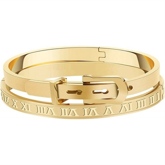 Bracelets for Men Women, Roman Numeral Bangle Bracelet Stainless Steel Personalized Engraved Gift,2pcs