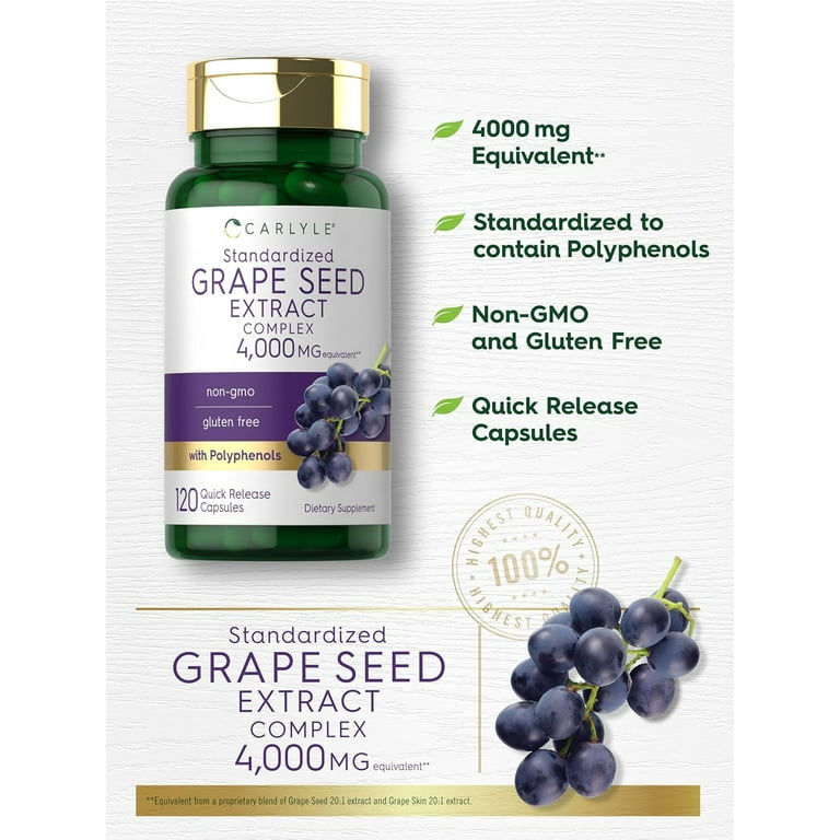 Carlyle Grape Seed Extract Supplement | 4,000mg | 120 Quick