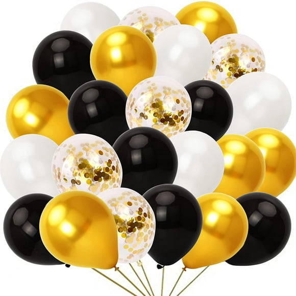 60 Pièces Ballons Blancs d'Or Noir, Ballons de Décoration d'Anniversaire, Ballons d'Hélium de latex pour la Décoration de Fête de Fête d'Halloween de Mariage de Saint Valentin