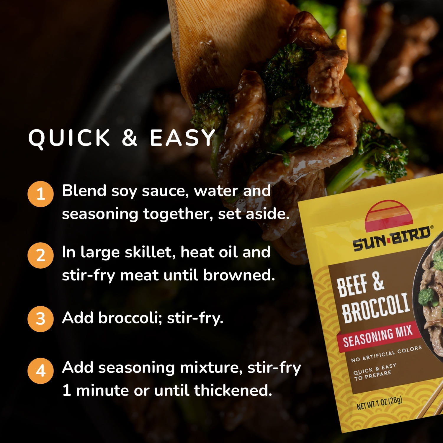 (6 pack) Sun-Bird Beef & Broccoli Seasoning Mix, 1 oz Pouch
