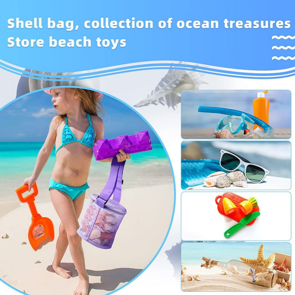 Mesh Beach Shell Bags Sea Shell Bags Kids Seashell Bags Collection Bag for Toys Swimming Accessories for Boys and Girls,4PCS