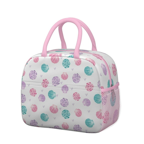 Lunch Bag Lunch Box for Women Reusable Insulated Lunch Bags,Water-Resistant Pink and Purple Seashells Cooler Lunch Tote Bag, Large Capacity for Work Travel Picnic