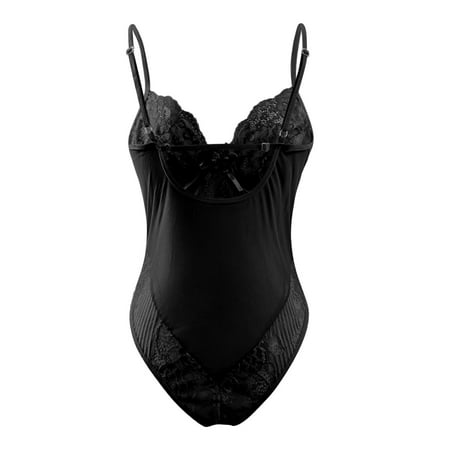 

Cathalem Women Leather Lingerie Set Women Deep V Lace Bodysuit Snap Crotch Lingerie Lingerie for Women plus Size Christmas Underwear Black Small
