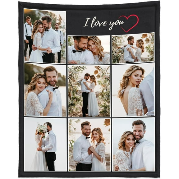 Personalized Custom Blanket with Picture Text Customized Memorial Gifts Blankets Using My Own Photos Customize Memorial Gifts for Father Mother Day (Seven photos, 60x80in(152.4x203.2cm))