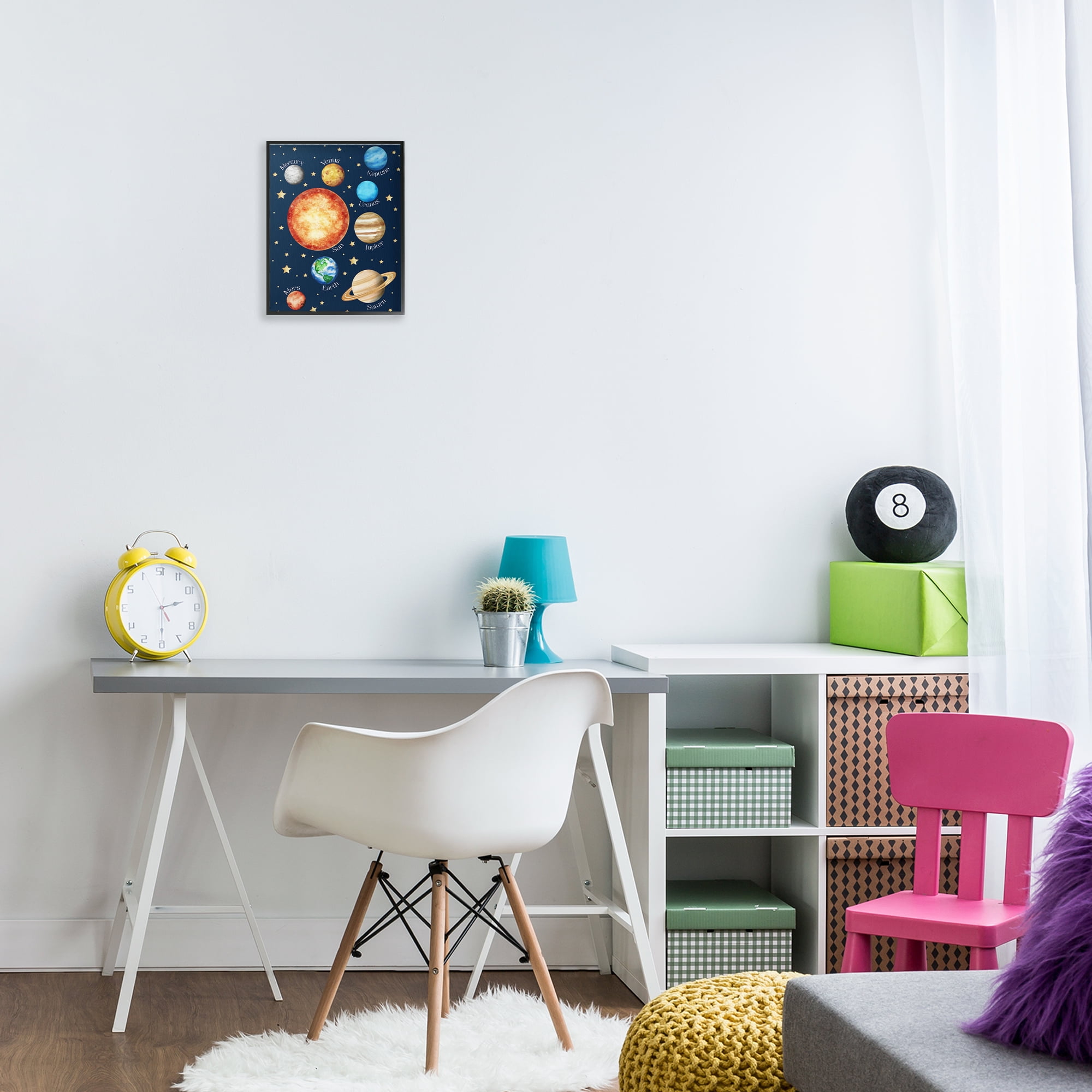 Educational Solar System Space Black Framed Giclee Art, design by Christine Simpson Art