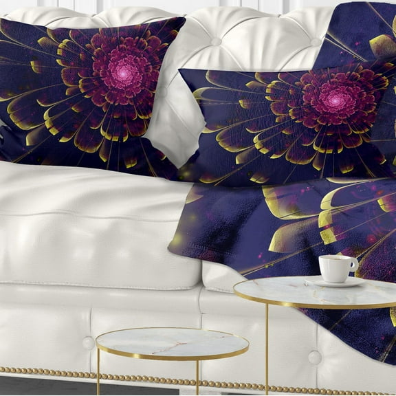 Designart Fractal Flower with Yellow Details - Floral Throw Pillow - 12x20