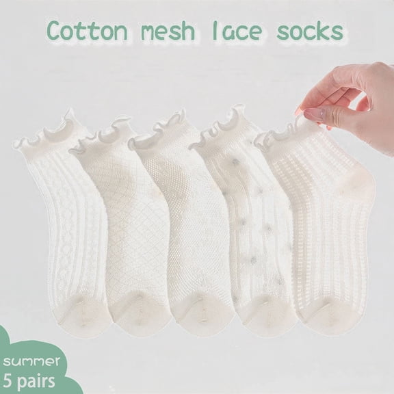 Krdevn 5-Packs Kids Socks Lightweight Socks for Girls Breathable Short Socks for Students for Daily Wear and Sports Activities,6-8 Years