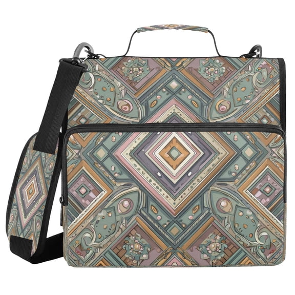 Water-Resistant 3-Ring Binder Organizer with Multiple Pockets Zipper Binder Bag for Office Intricate Brown Batik Pattern