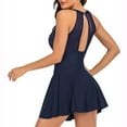 thumbnail image 4 of Jdlsppl Women's Skirted Bathing Suit One Piece Dress Swimsuit Sexy Mesh Padded High Neck Swimming Backless Blue 4-6, 4 of 4